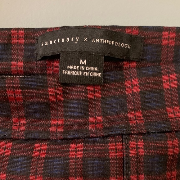 🤍Sanctuary x Anthropologie Skinny Pull on Pant in Red & Navy Plaid - Picture 2 of 9